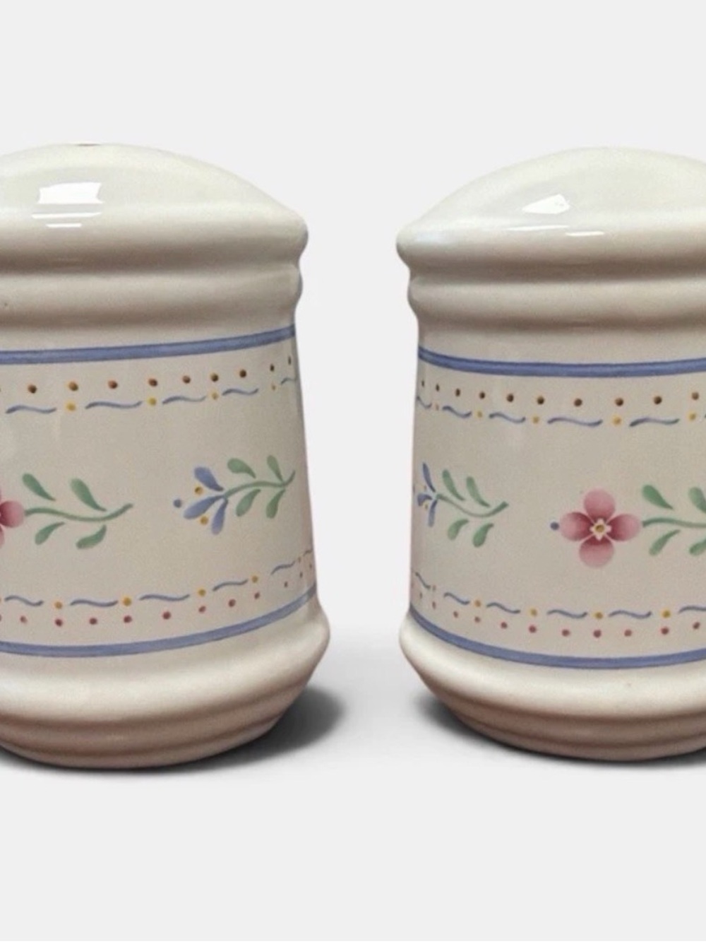 Cream Ceramic Salt and Pepper Shakers with Pink Floral Motif